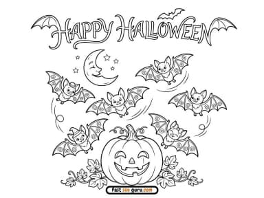 Happy Halloween Bats: Easy Coloring Page & Pictures to Color