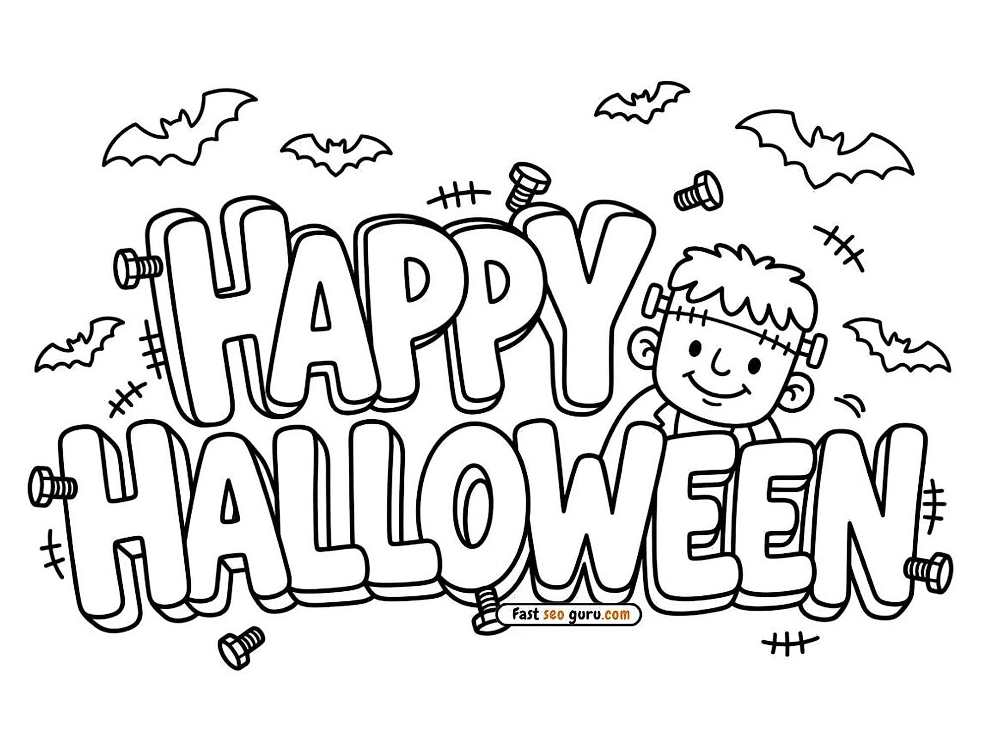 Happy Halloween Cute Frankenstein Easy Coloring Page For Kids