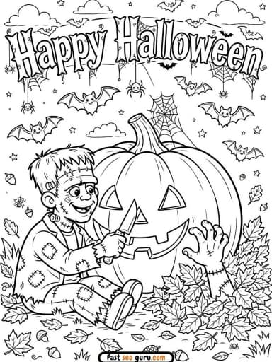 Free Printable Frankenstein Pumpkin Carving Coloring Page