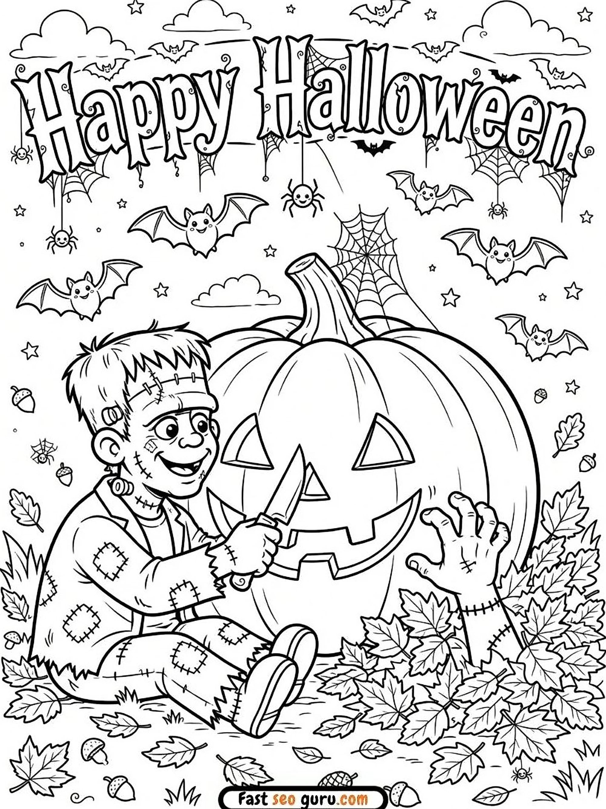 Free Printable Frankenstein Pumpkin Carving Coloring Page