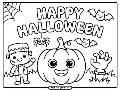 Free Printable Happy Halloween Frankenstein Coloring Page