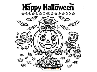 Happy Halloween Kids: Easy Coloring Page & Pictures to Color