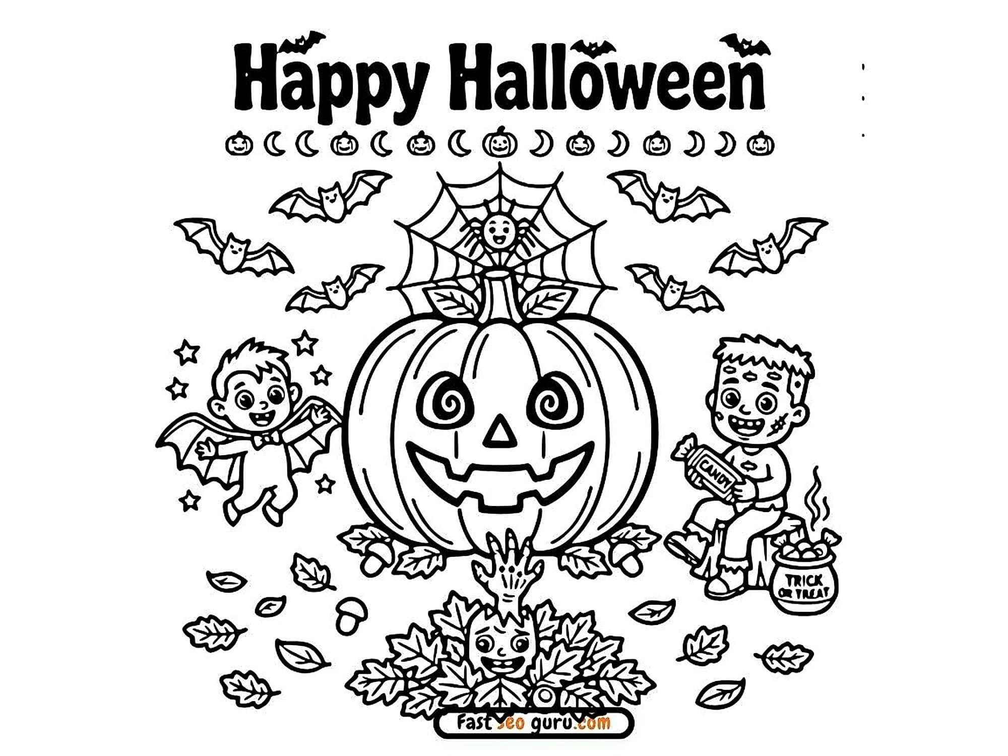 Happy Halloween Kids: Easy Coloring Page & Pictures to Color