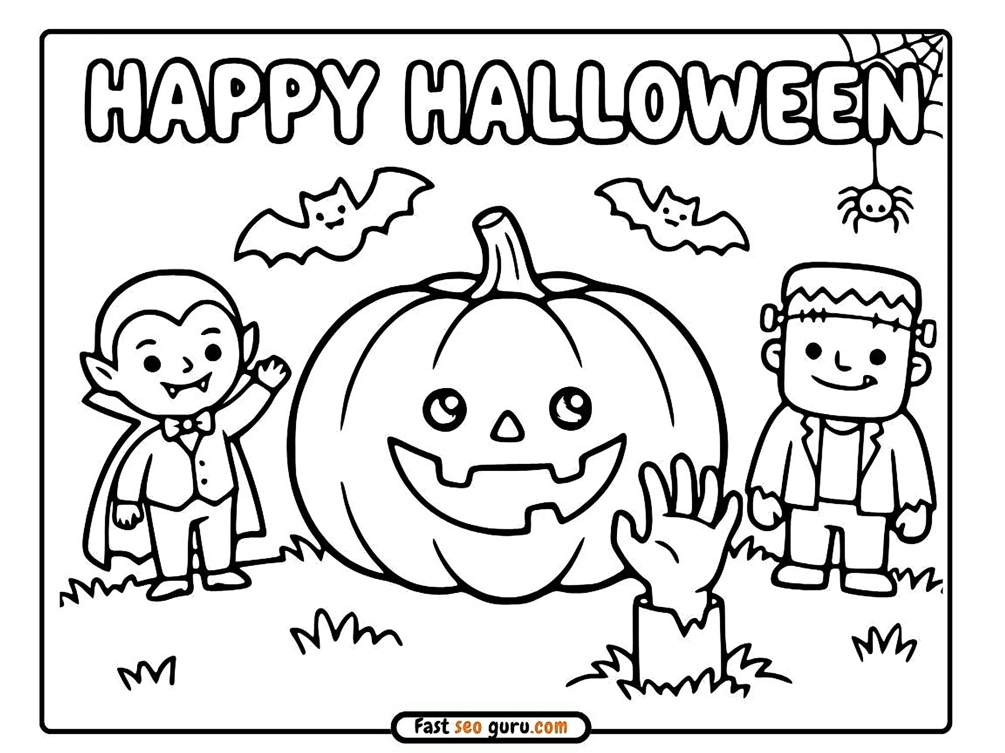 Happy Halloween: Easy Pictures To Color Vampire Frankenstein