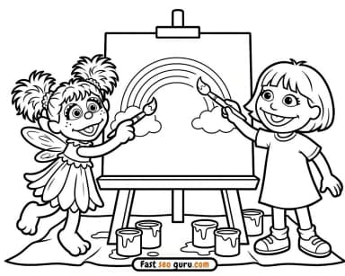 Abby Cadabby Painting Rainbow Coloring Page – Free Pictures to Color for Kids