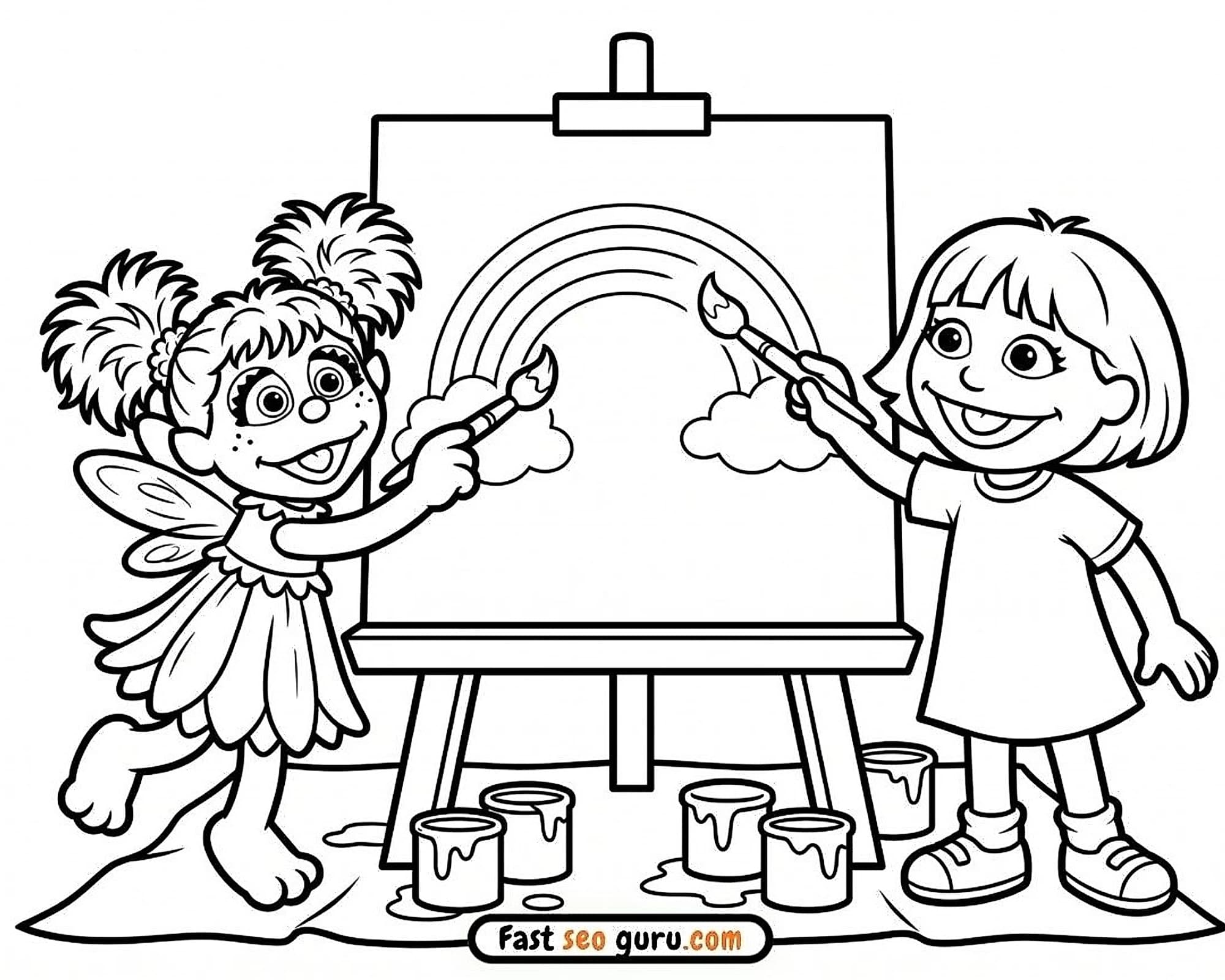 Abby Cadabby Painting Rainbow Coloring Page – Free Pictures to Color for Kids
