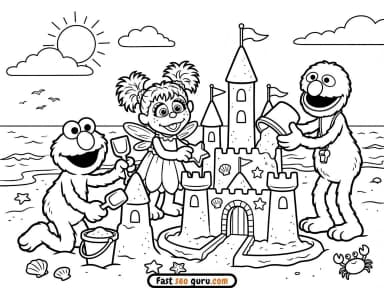 Free Sandcastle Coloring Page: Printable Sesame Street PDF