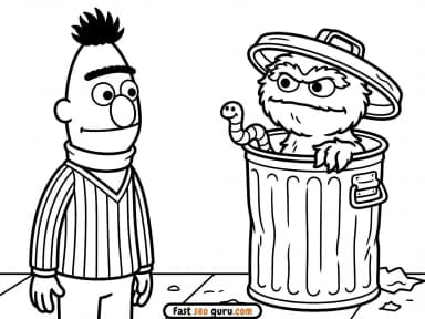 Bert & Oscar the Grouch: Easy Coloring Page & Pictures to Color
