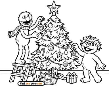Sesame Street Christmas Tree Coloring Page – Free Pictures to Color for Kids