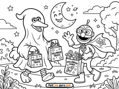 Sesame Street Halloween Trick or Treat Coloring Page – Free Pictures to Color for Kids