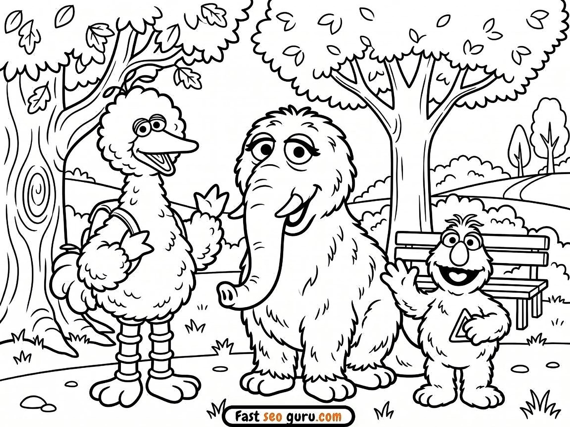 Big Bird & Snuffy: Easy Coloring Page & Pictures To Color