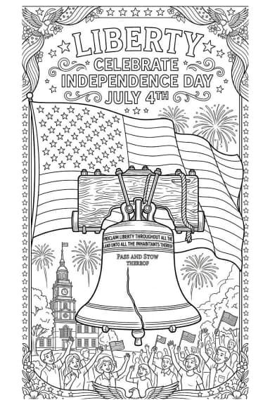 Liberty Bell Celebrate Independence Day Coloring Page – Free Printable
