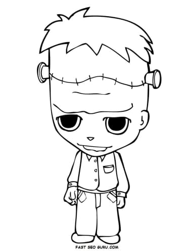 Printable halloween kid frankenstein coloring in sheet