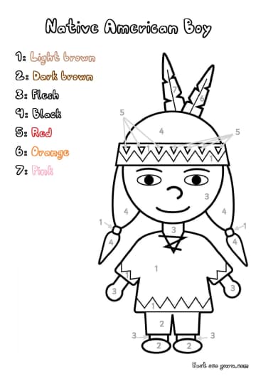 printable thanksgiving native colour by Number colorign page