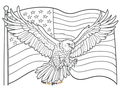 Realistic Bald Eagle American Flag Coloring Page – Free Printable for Adults