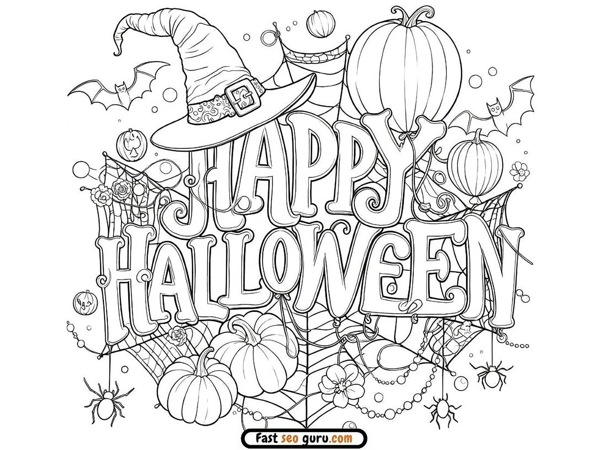 Free Printable Happy Halloween Witch Hat Coloring Sheets