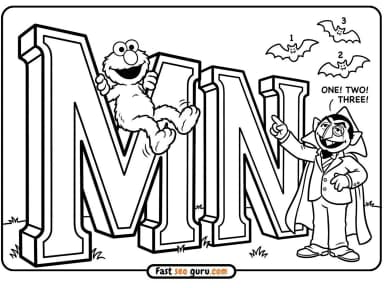 Sesame Street Alphabet M N Coloring Page – Free Educational Pictures to Color for Kids
