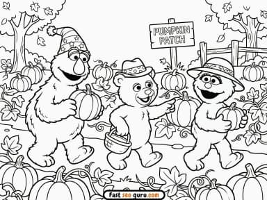 Telly Monster Elmo Pumpkin Patch Coloring Page – Free Pictures to Color for Kids