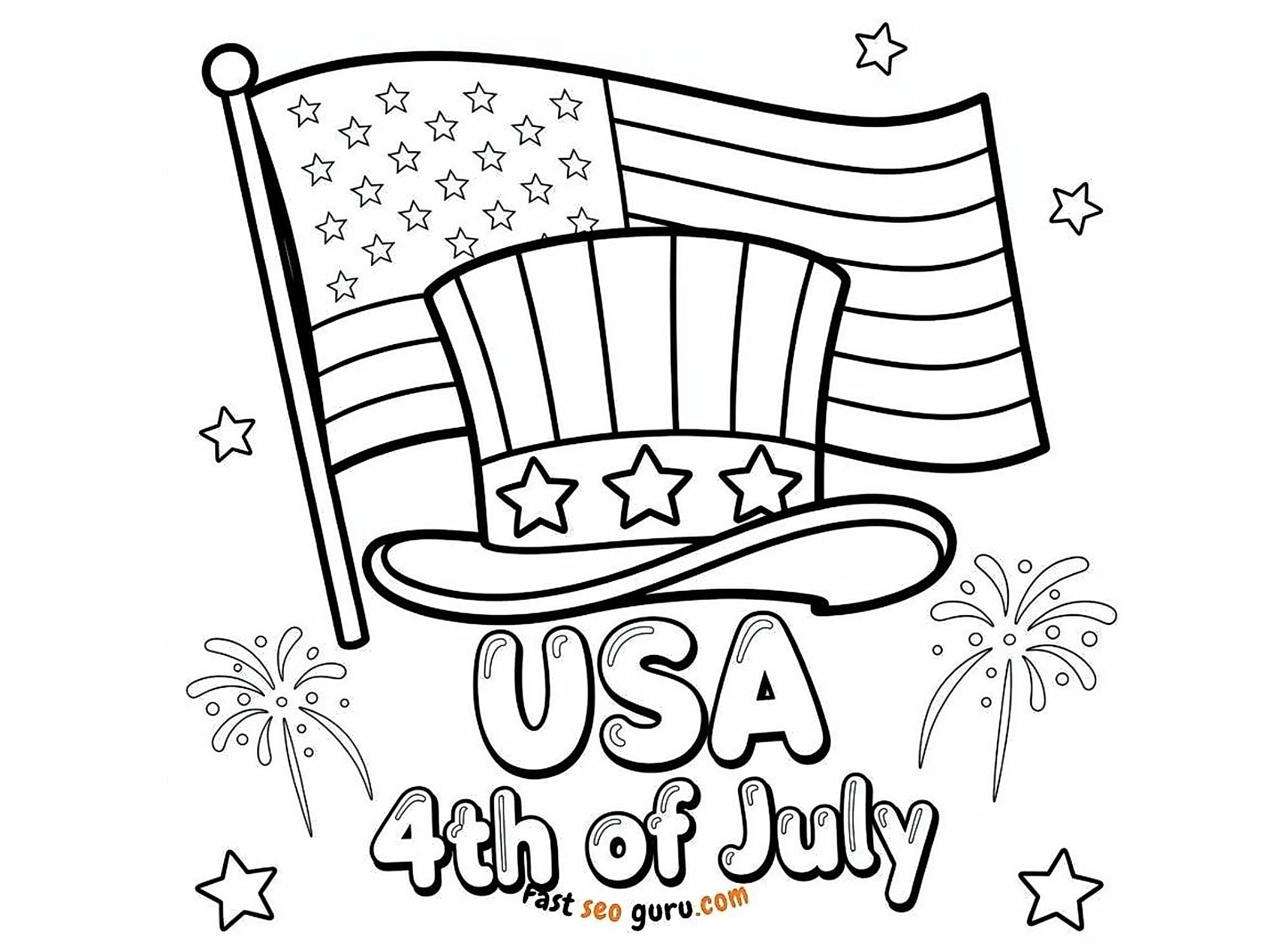 Usa Flag And Uncle Sam Hat Coloring Page – Free Printable For Kids