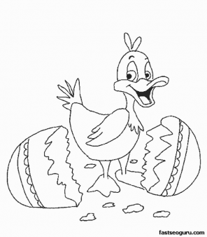 Printable Happy Easter Egg and cute duck  coloring page