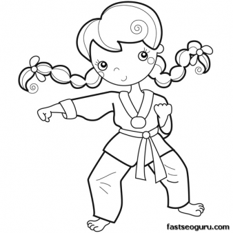 Printable girl training karate coloring pages