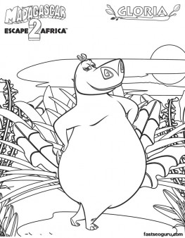 Printable madagascar 2 Gloria in the forest coloring page