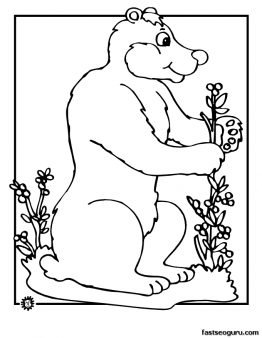 Printable Forest Animals Bear Coloring Page
