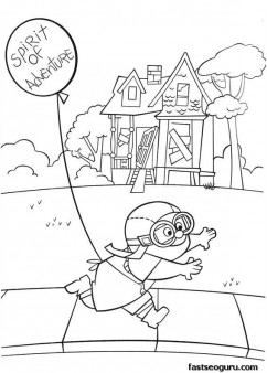 Printable Disney up Plot running with balloon coloring pages