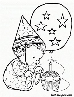Free Printable litter baby birthday 1 coloring in sheet