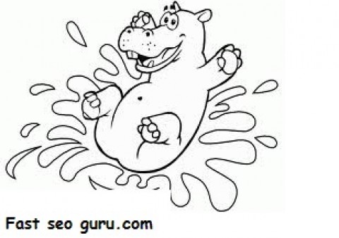 Printable Animal Little happy hippo coloring pages