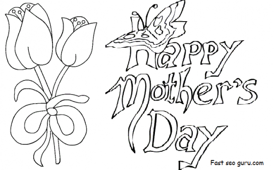 Printable Happy mothers day card with tulips coloring pages