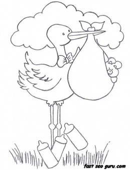 Printable Baby Boy In A Stork Bundle coloring pages for childrens