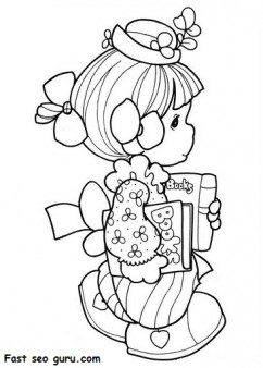 Precious Moments girl goes to school coloring pages