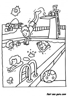 Print out summer children in pool coloring pages