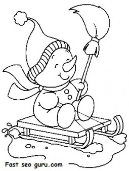 Printable Christmas snowman sledge coloring pages