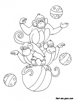Printable circus monkeys coloring pages