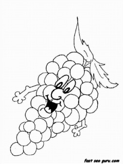 Printable Fruits happy Grape face coloring in pages