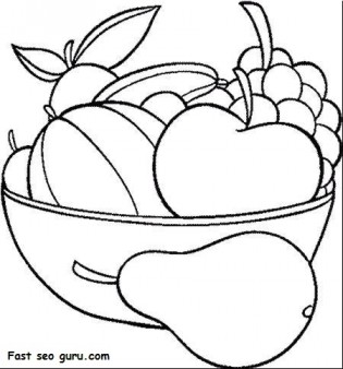 Printable Fruits Pear Grape Watermelon and apple coloring in pages