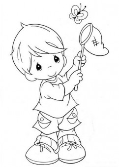 Printable little boy catching butterflies coloring pages
