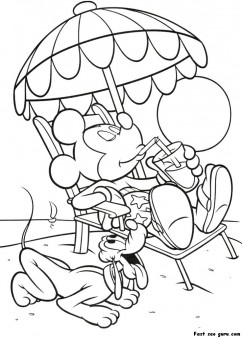 Print out mickey mouse and pluto on beach coloring  in pages