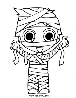 print out halloween kids mummy coloring page