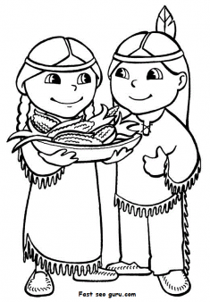 Printable thanksgiving Indians coloring page
