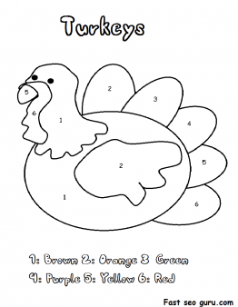 Printable Thanksgiving Turkey Color by number