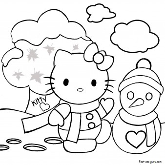 Print out Merry christmas hello kitty coloring pages