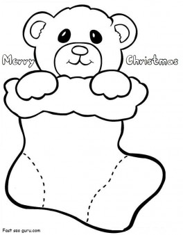 Printable Teddy in Christmas Stockings coloring pages