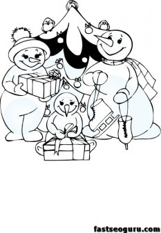 Christmas Snowman Family printable coloring page