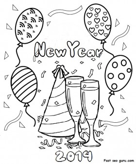 Printable happy new year 2014 clipart coloring pages
