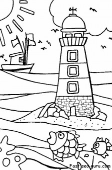 Printable lighthouse beach coloring pages