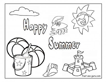 Printable happy summer beach coloring pages