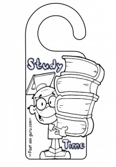 Printable study time door hanger coloring pages for kids